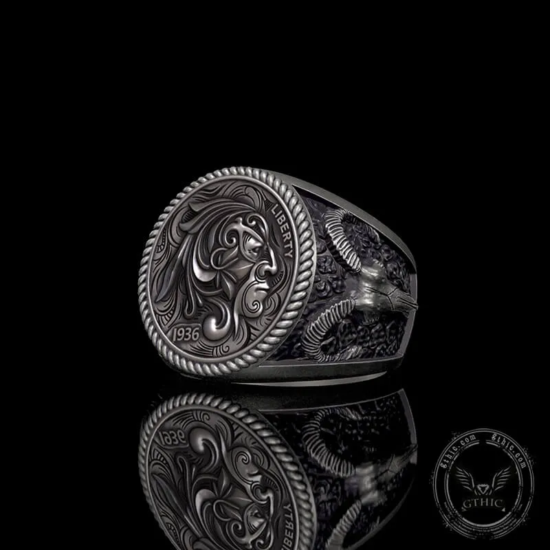 1936 Wild Man Sterling Silver Hobo Nickel Ring sold by GTHIC product image thumbnail 5