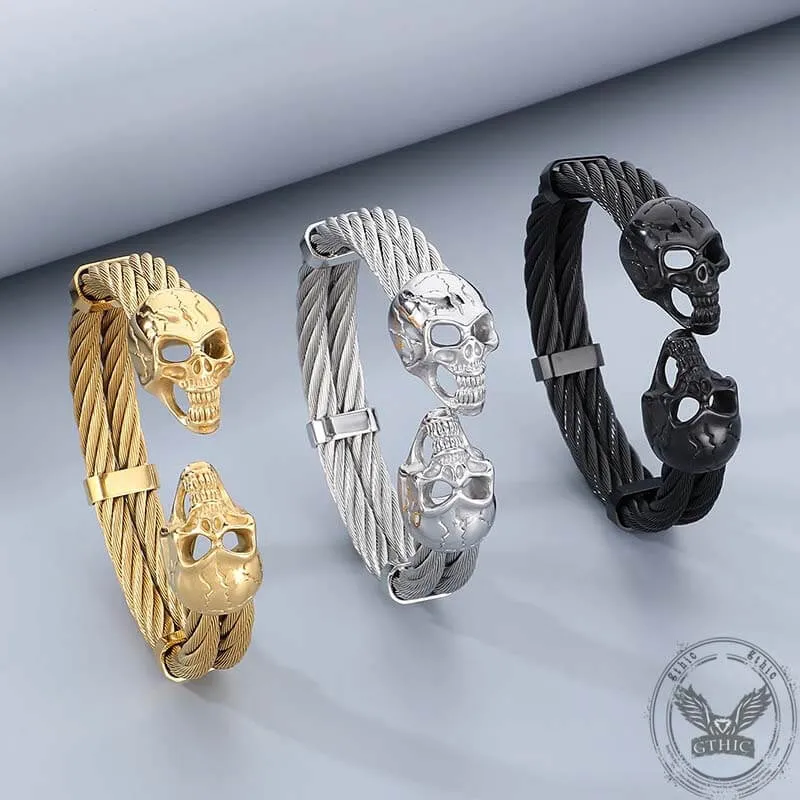 Punk Double Skull Wire Stainless Steel Bracelet sold by GTHIC product image thumbnail 4