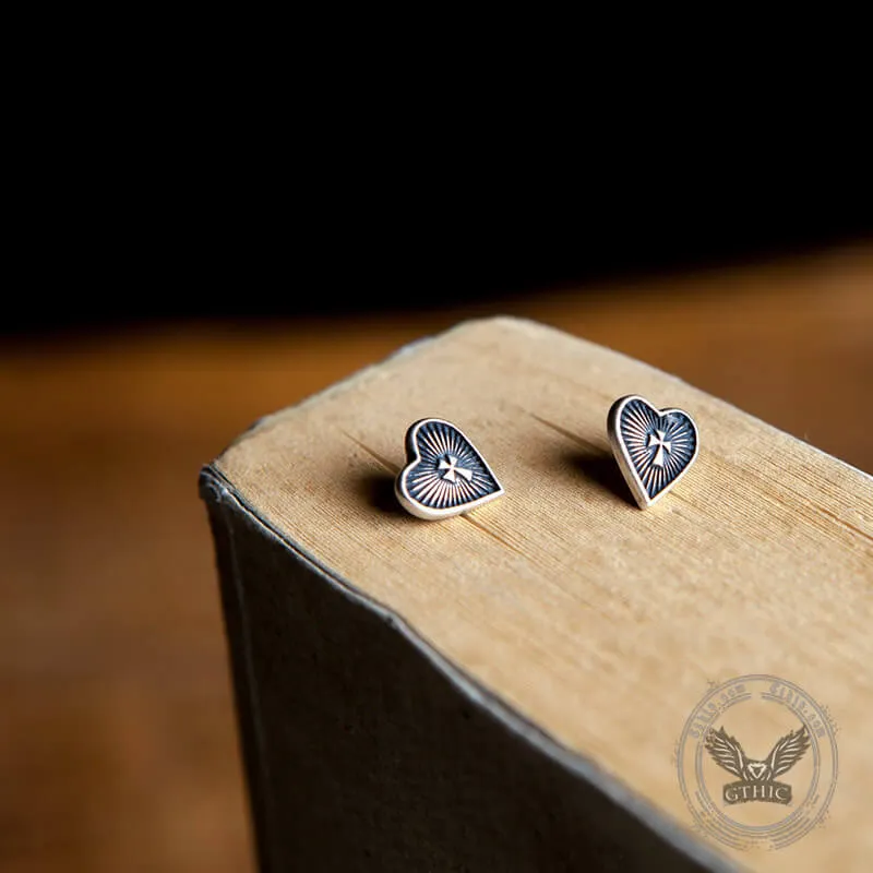 Sacred Heart Cross Sterling Silver Stud Earrings sold by GTHIC product image thumbnail 3