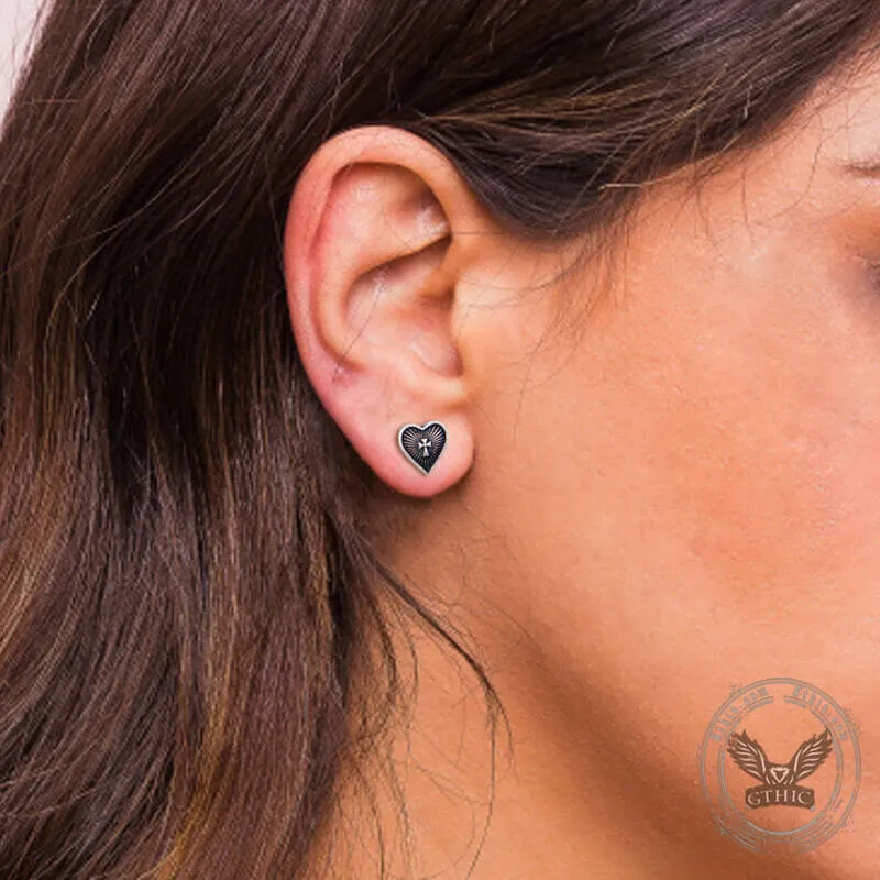Sacred Heart Cross Sterling Silver Stud Earrings sold by GTHIC product image thumbnail 2
