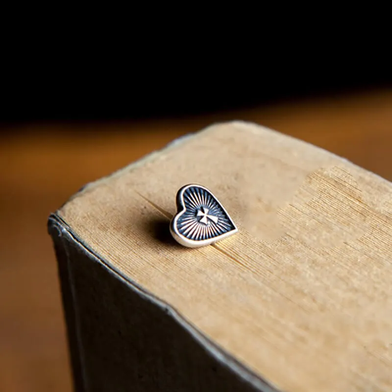 Sacred Heart Cross Sterling Silver Stud Earrings sold by GTHIC product image thumbnail 5