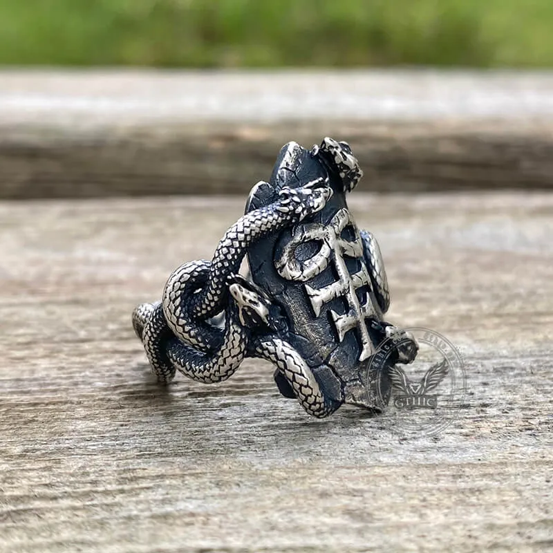Coiled Snake Leviathan Cross Sterling Silver Ring sold by GTHIC product image thumbnail 4