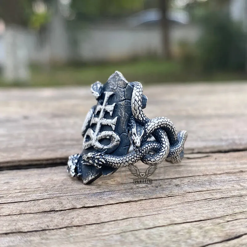 Coiled Snake Leviathan Cross Sterling Silver Ring sold by GTHIC product image thumbnail 3