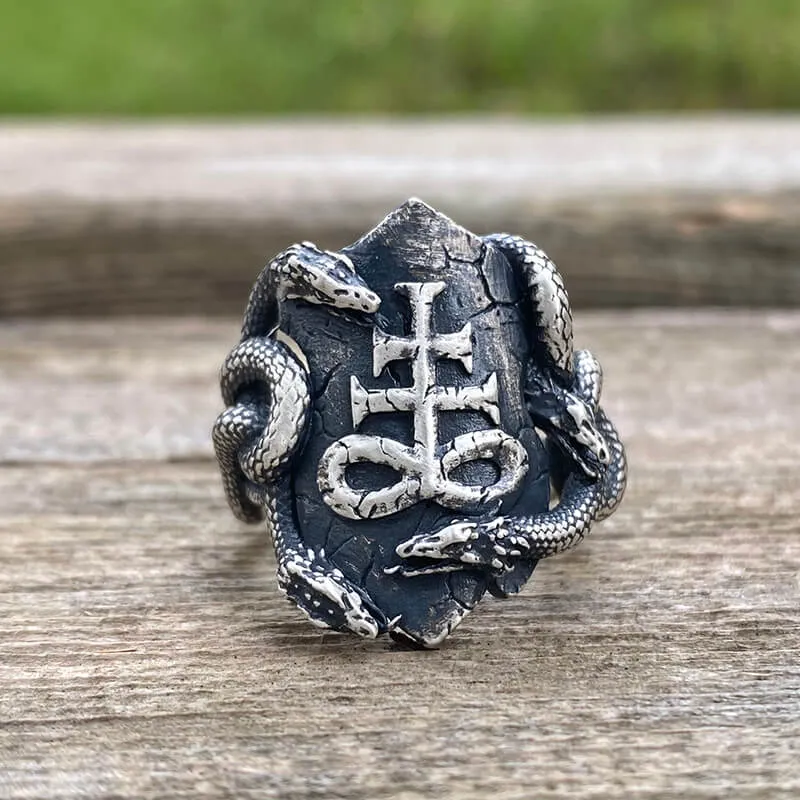 Coiled Snake Leviathan Cross Sterling Silver Ring sold by GTHIC product image thumbnail 2