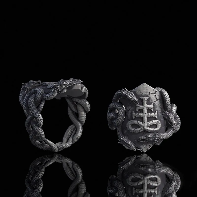 Coiled Snake Leviathan Cross Sterling Silver Ring sold by GTHIC