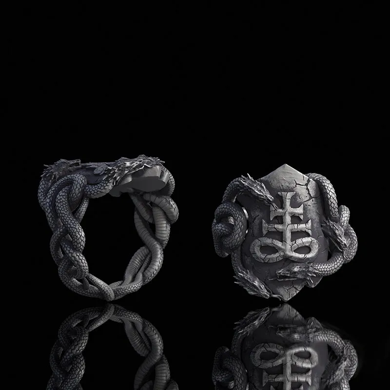 Coiled Snake Leviathan Cross Sterling Silver Ring sold by GTHIC