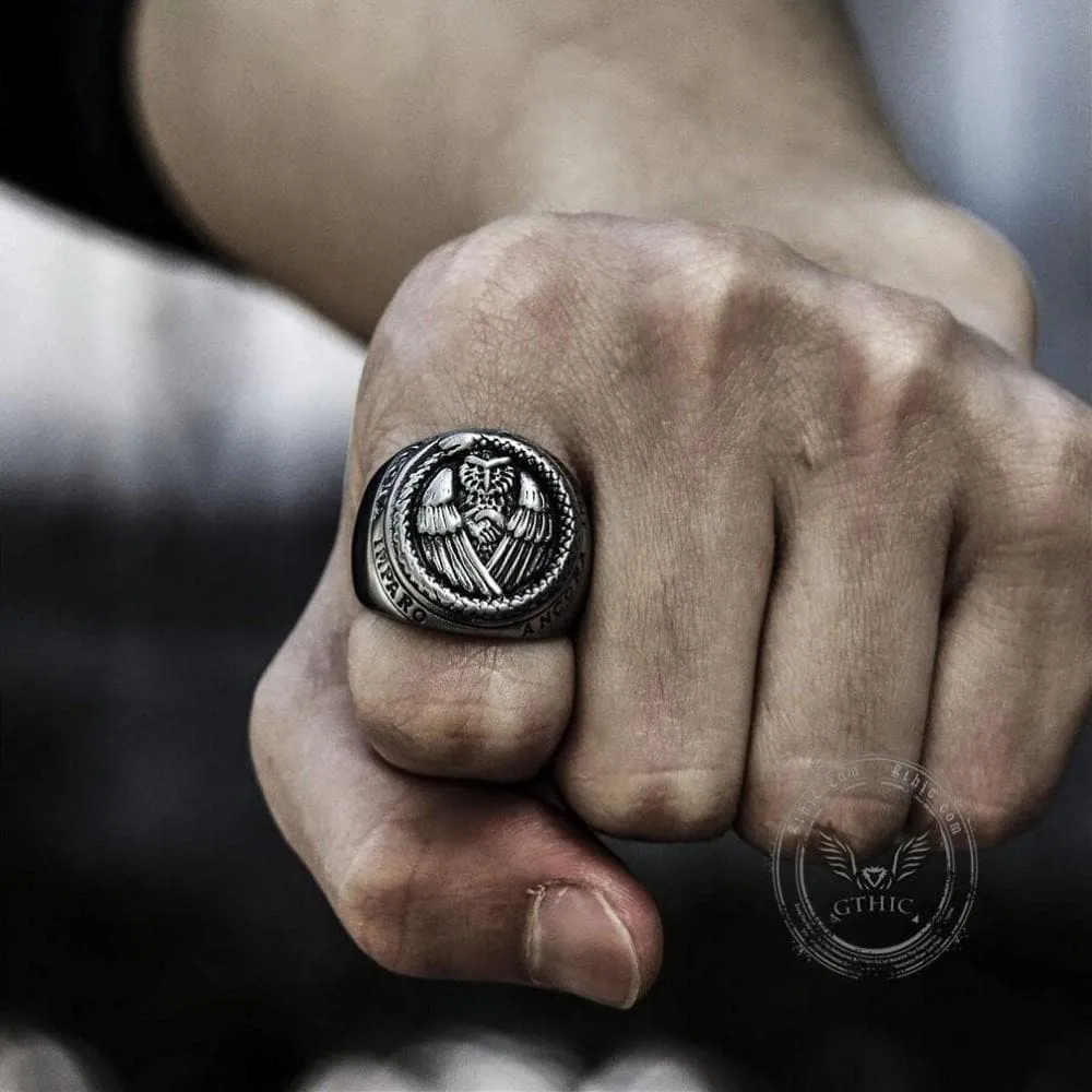 Owl And Ouroboros Stainless Steel Ring sold by GTHIC product image thumbnail 2