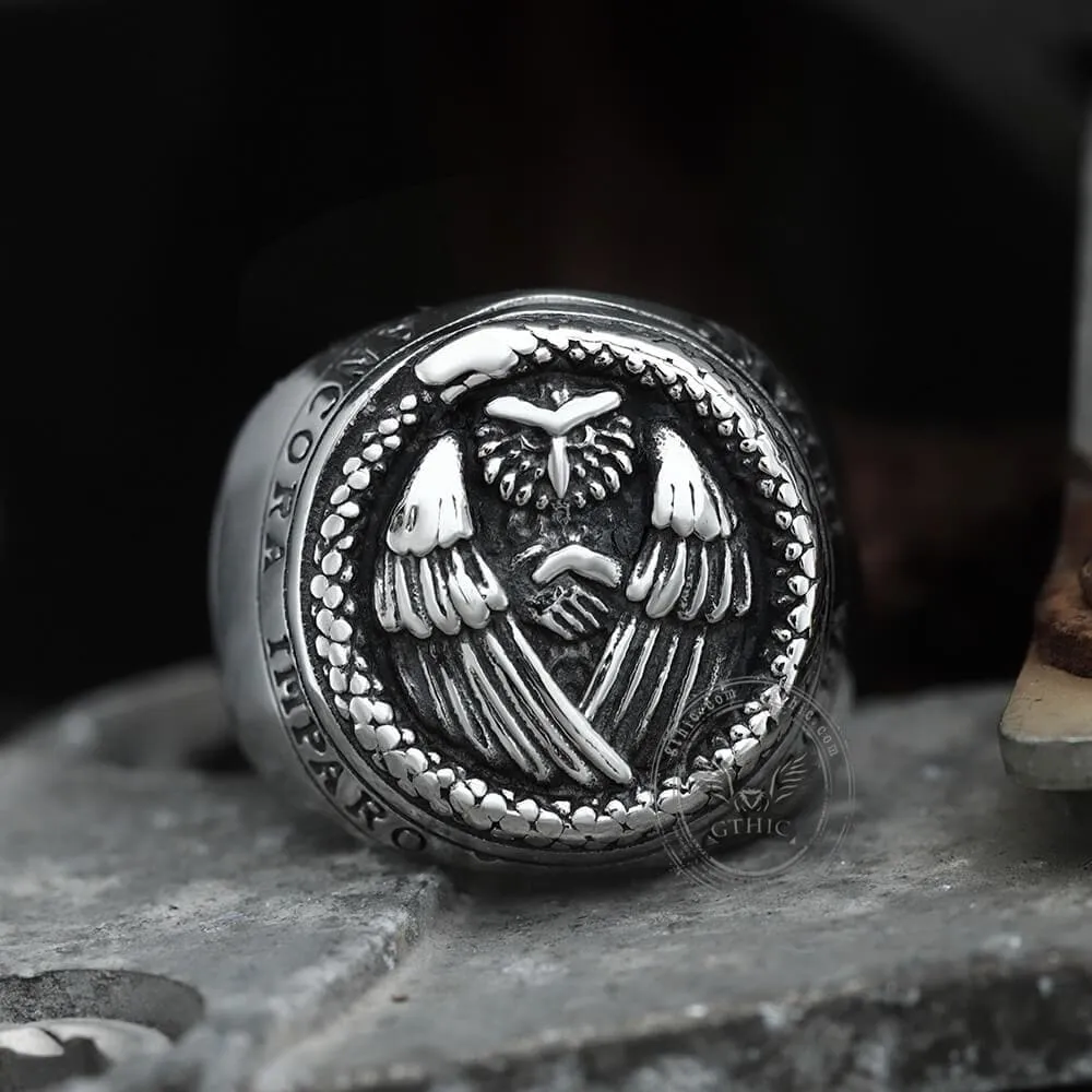 Owl And Ouroboros Stainless Steel Ring sold by GTHIC product image thumbnail 4