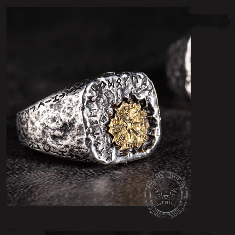 Viking Vegvisir Runes Sterling Silver Inlaid Brass Open Ring sold by GTHIC product image thumbnail 3