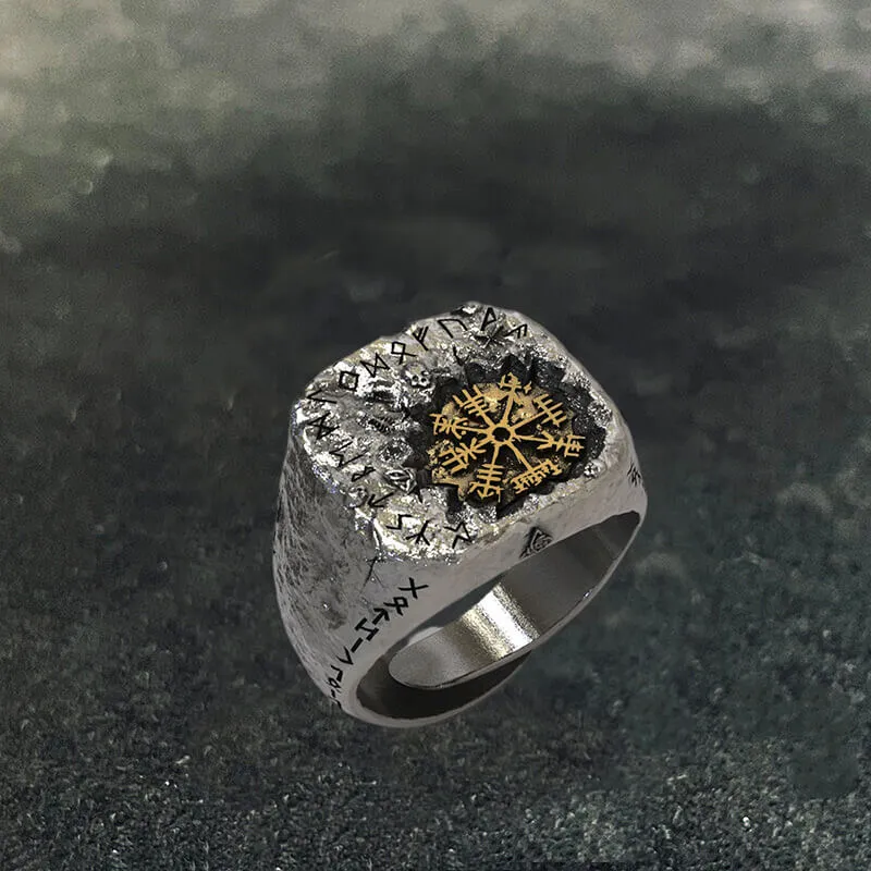 Viking Vegvisir Runes Sterling Silver Inlaid Brass Open Ring sold by GTHIC product image thumbnail 5