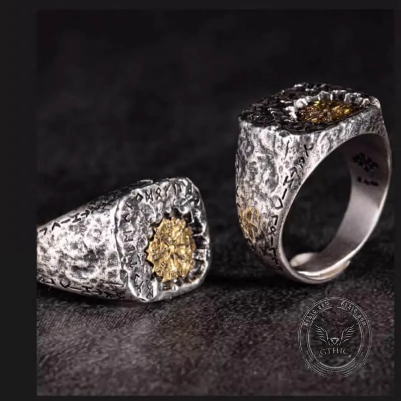 Viking Vegvisir Runes Sterling Silver Inlaid Brass Open Ring sold by GTHIC product image thumbnail 4