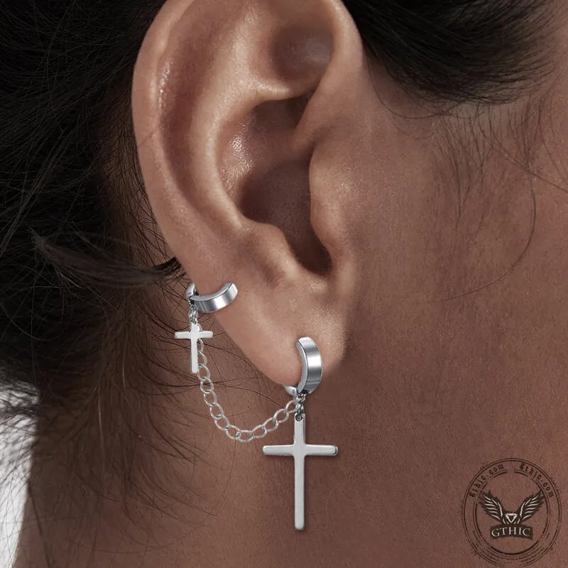 Punk Cross Tassel Stainless Steel Earrings sold by GTHIC product image thumbnail 2