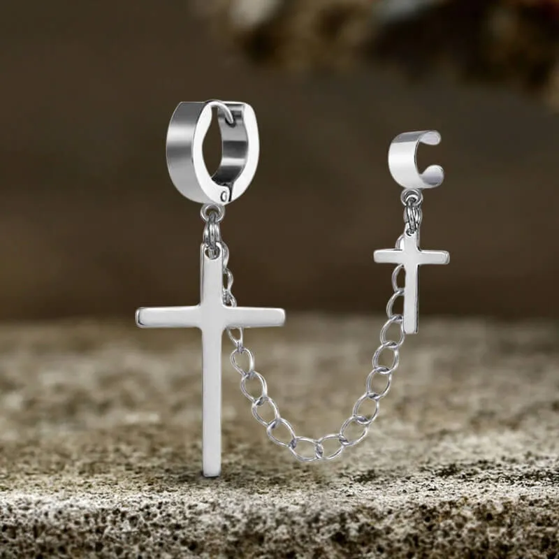 Punk Cross Tassel Stainless Steel Earrings sold by GTHIC product image thumbnail 3