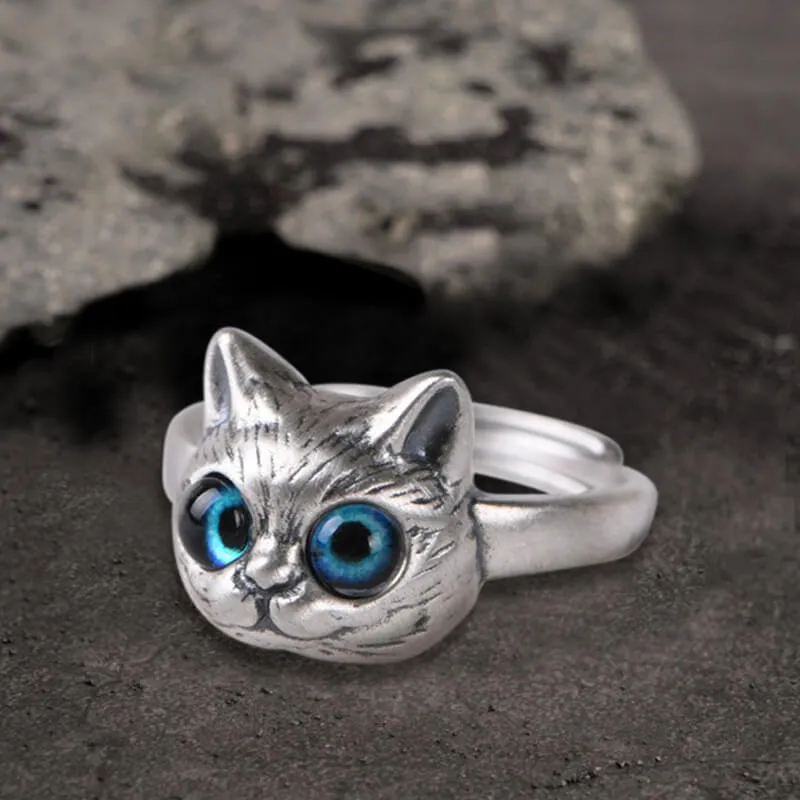 Blue Eye Cat Sterling Silver Open Ring sold by GTHIC