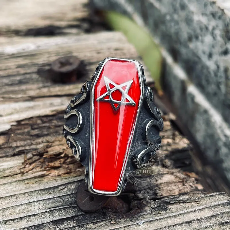 Gothic Coffin Pentagram Stainless Steel Ring sold by GTHIC product image thumbnail 4