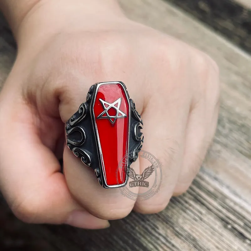 Gothic Coffin Pentagram Stainless Steel Ring sold by GTHIC product image thumbnail 3