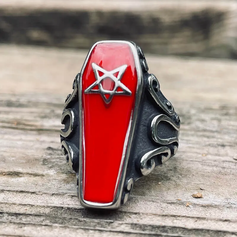 Gothic Coffin Pentagram Stainless Steel Ring sold by GTHIC