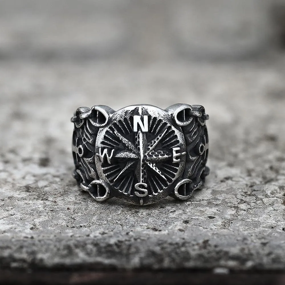 Vintage Northern Pirate Compass Stainless Steel Marine Ring sold by GTHIC