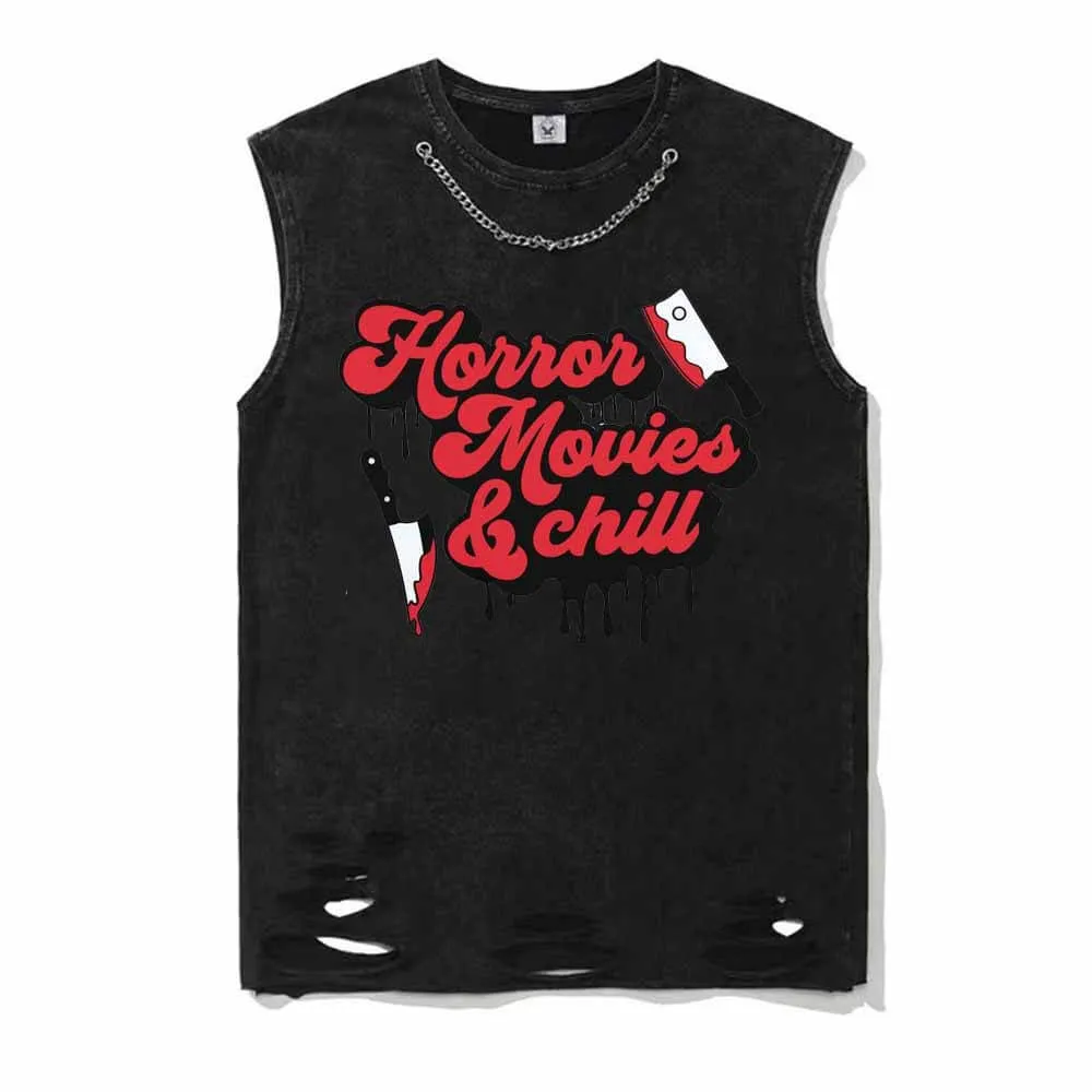 Vintage Washed Horror Movies And Chill Cotton Vest Top sold by GTHIC
