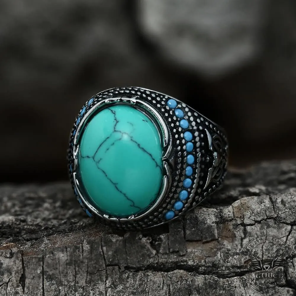 Vintage Pattern Turquoise Stainless Steel Ring sold by GTHIC product image thumbnail 4