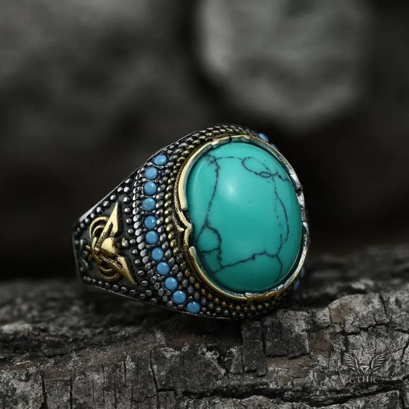 Vintage Pattern Turquoise Stainless Steel Ring sold by GTHIC