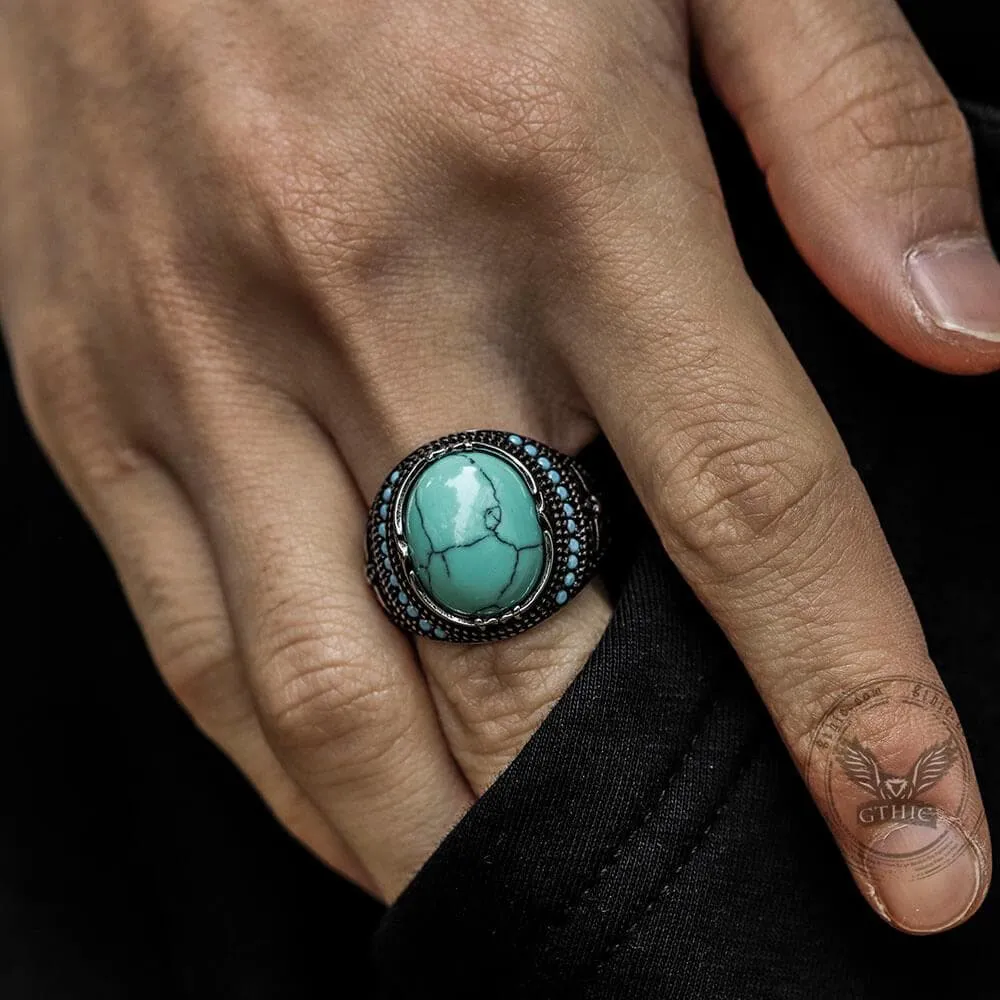 Vintage Pattern Turquoise Stainless Steel Ring sold by GTHIC product image thumbnail 2