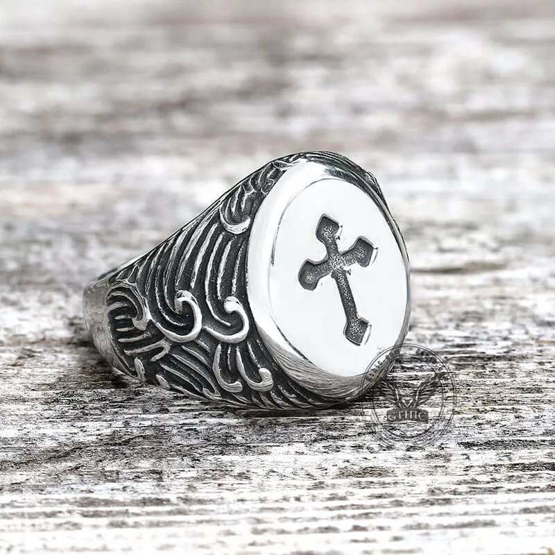 Wave Pattern Budded Cross Stainless Steel Ring sold by GTHIC product image thumbnail 4