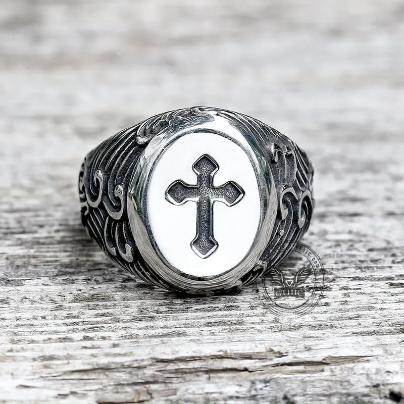 Wave Pattern Budded Cross Stainless Steel Ring sold by GTHIC product image thumbnail 3