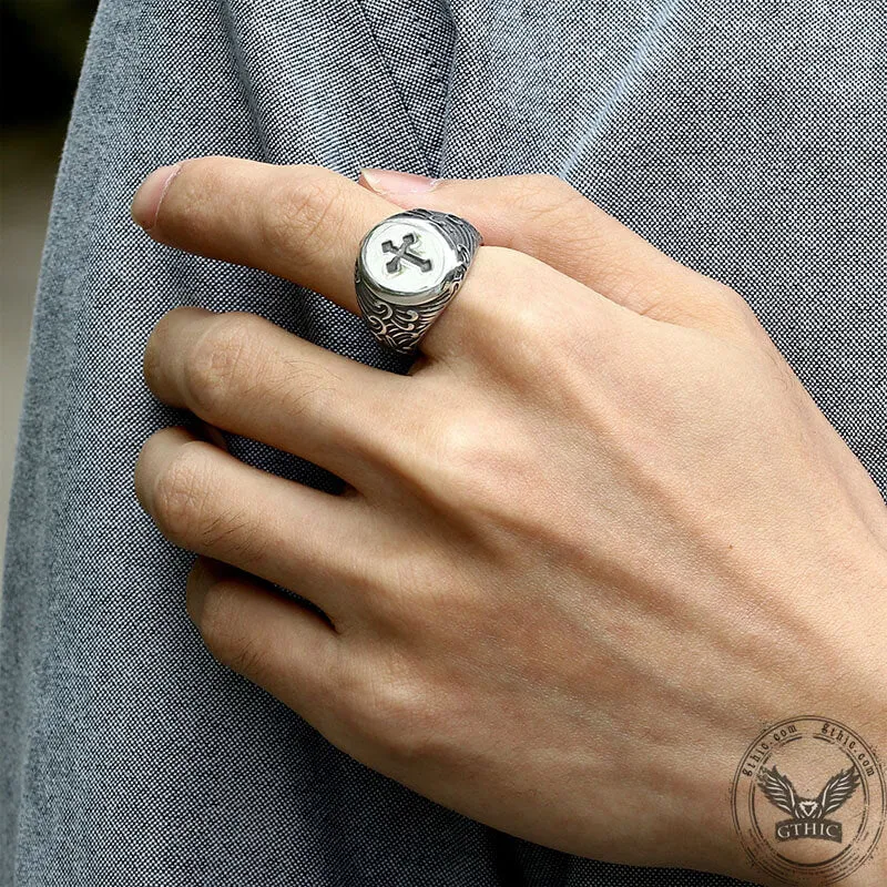 Wave Pattern Budded Cross Stainless Steel Ring sold by GTHIC product image thumbnail 2
