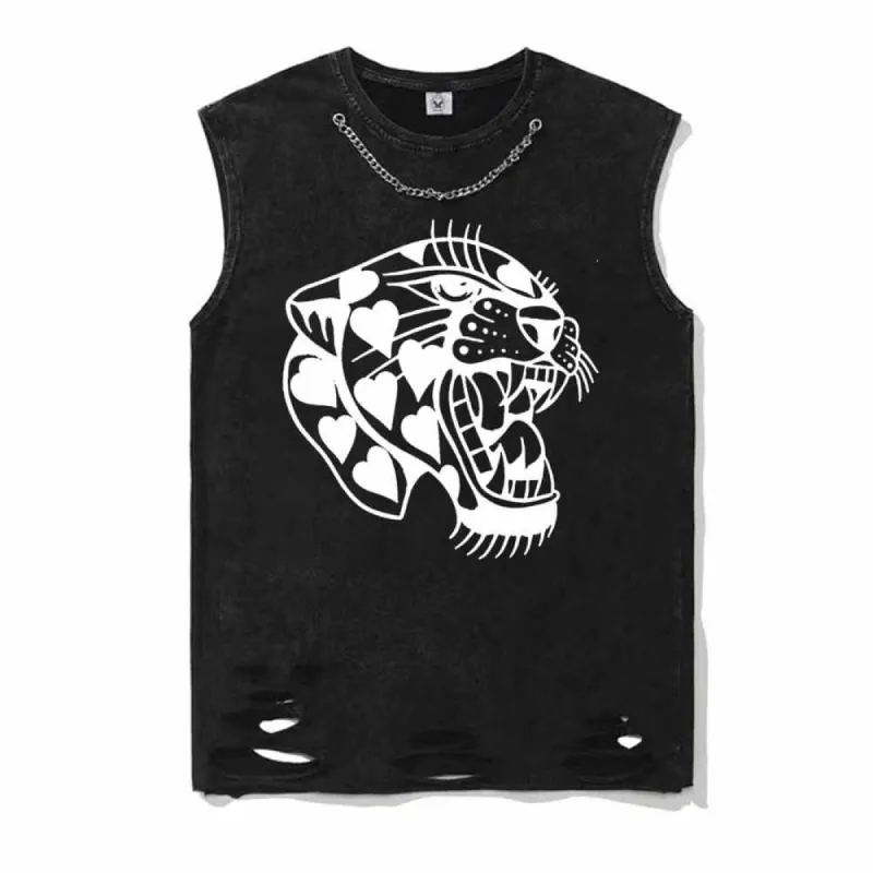 Vintage Washed Heart Roaring Tiger Vest Top sold by GTHIC