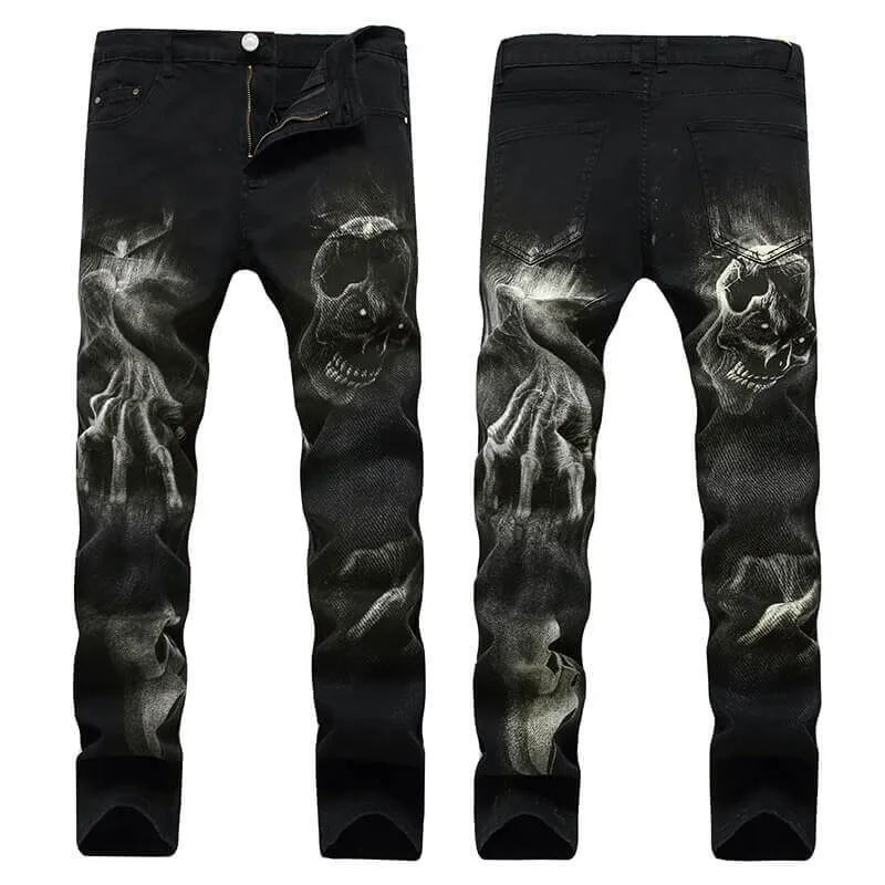 Men's Skull Print Pattern Cotton Skinny Pants sold by GTHIC