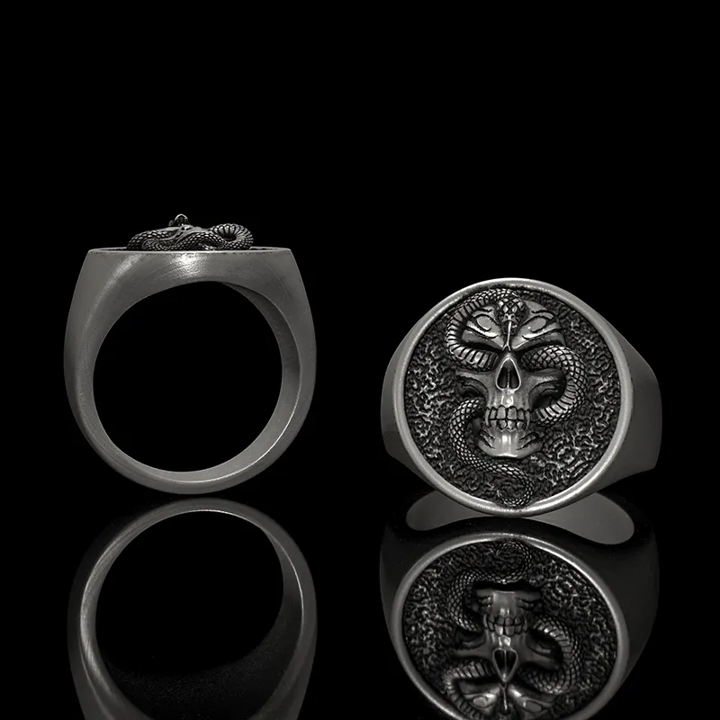 Skull With Crawling Snake Sterling Silver Ring sold by GTHIC