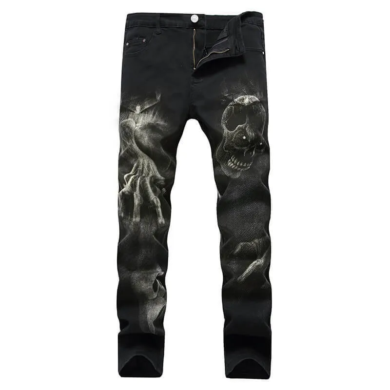 Men's Skull Print Pattern Cotton Skinny Pants sold by GTHIC product image thumbnail 2