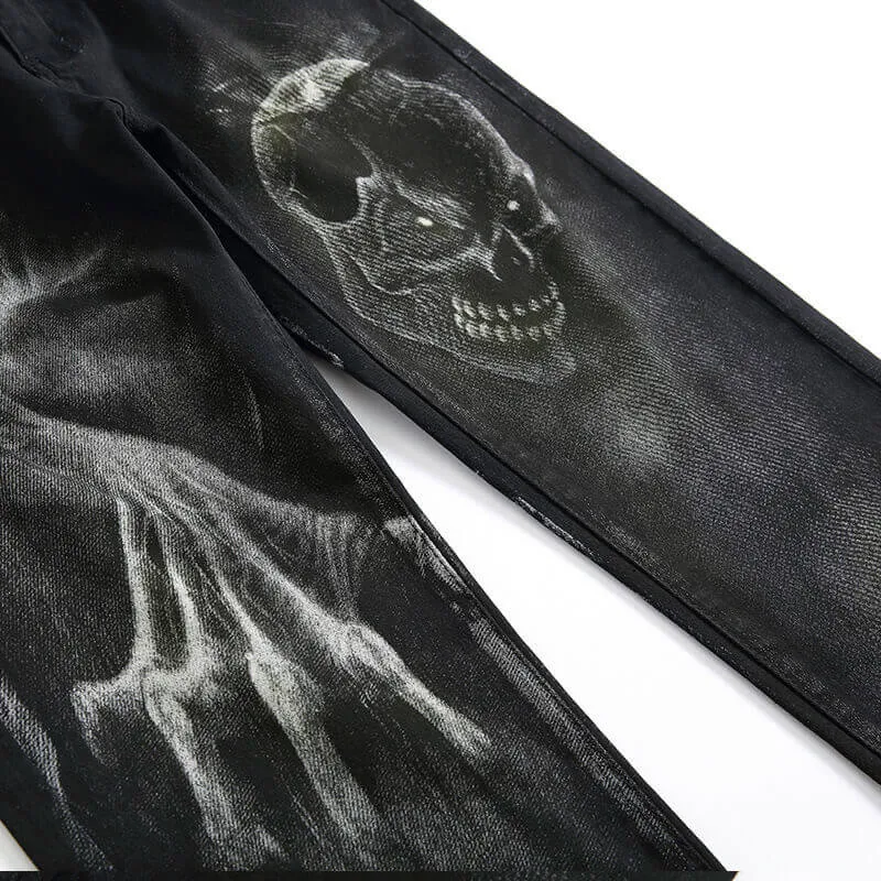 Men's Skull Print Pattern Cotton Skinny Pants sold by GTHIC product image thumbnail 3