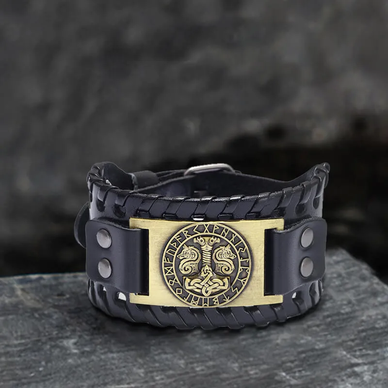 Thor’s Hammer Runes Alloy Leather Viking Bracelet sold by GTHIC product image thumbnail 3