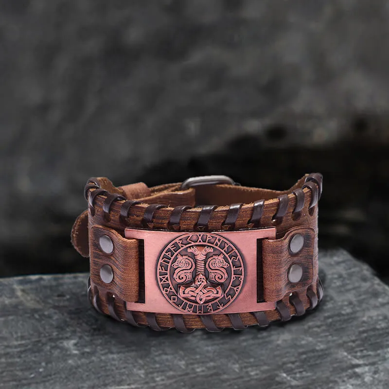 Thor’s Hammer Runes Alloy Leather Viking Bracelet sold by GTHIC product image thumbnail 5