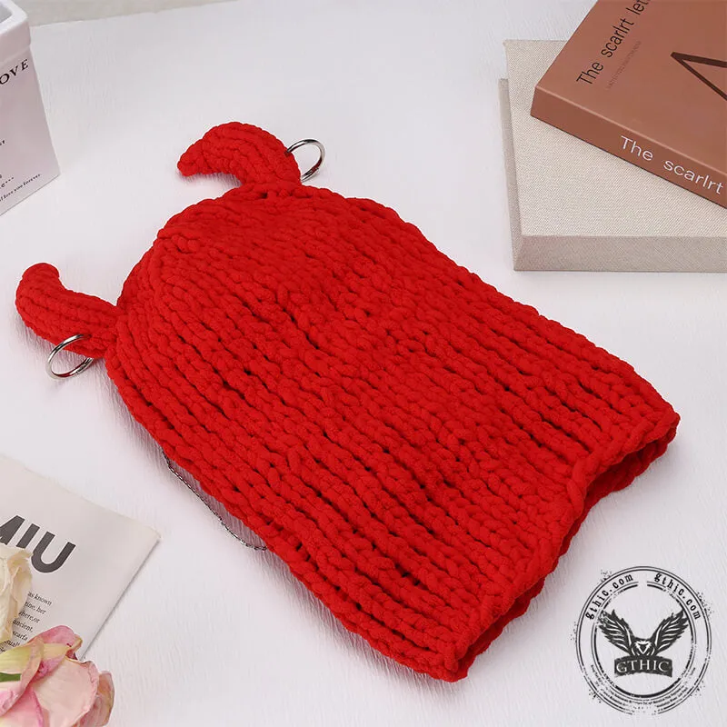 Red Devil Horns Knit Balaclava Hat sold by GTHIC product image thumbnail 3