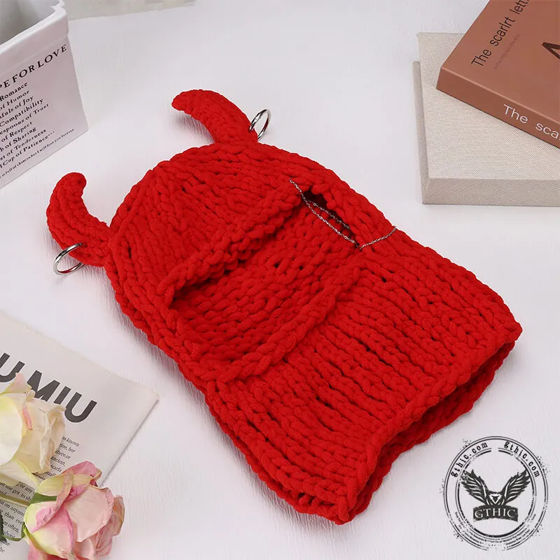 Red Devil Horns Knit Balaclava Hat sold by GTHIC product image thumbnail 2