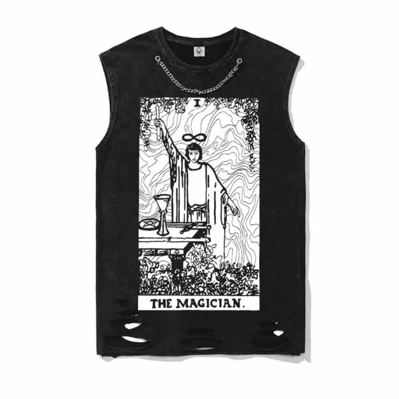 Tarot Card The Magician Vintage Washed Cotton Vest Top sold by GTHIC