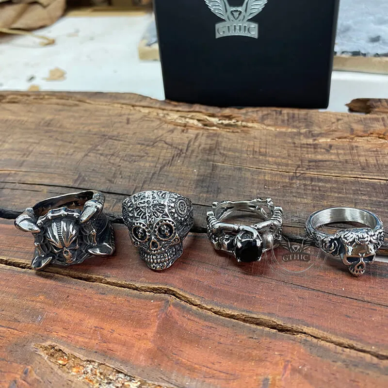 4 Pcs Stainless Steel Gothic Skull Rings Set sold by GTHIC product image thumbnail 2