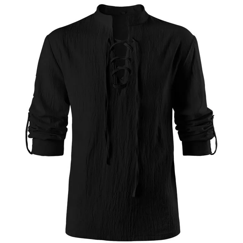 Solid Color Stand Collar Lace Up Long Sleeve Shirt sold by GTHIC product image thumbnail 4