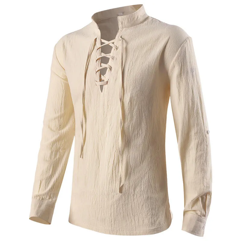Solid Color Stand Collar Lace Up Long Sleeve Shirt sold by GTHIC product image thumbnail 5