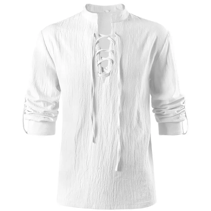 Solid Color Stand Collar Lace Up Long Sleeve Shirt sold by GTHIC product image thumbnail 3