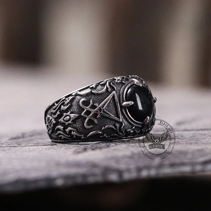 Lucifer Round Stone Stainless Steel Ring sold by GTHIC product image thumbnail 4