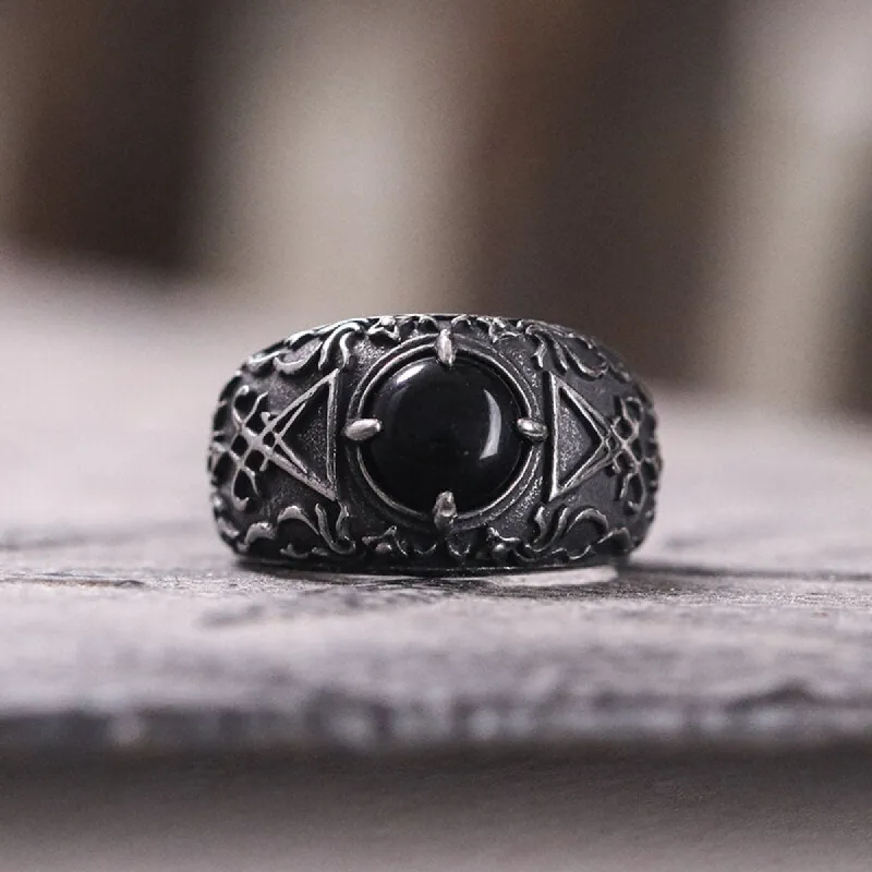 Lucifer Round Stone Stainless Steel Ring sold by GTHIC