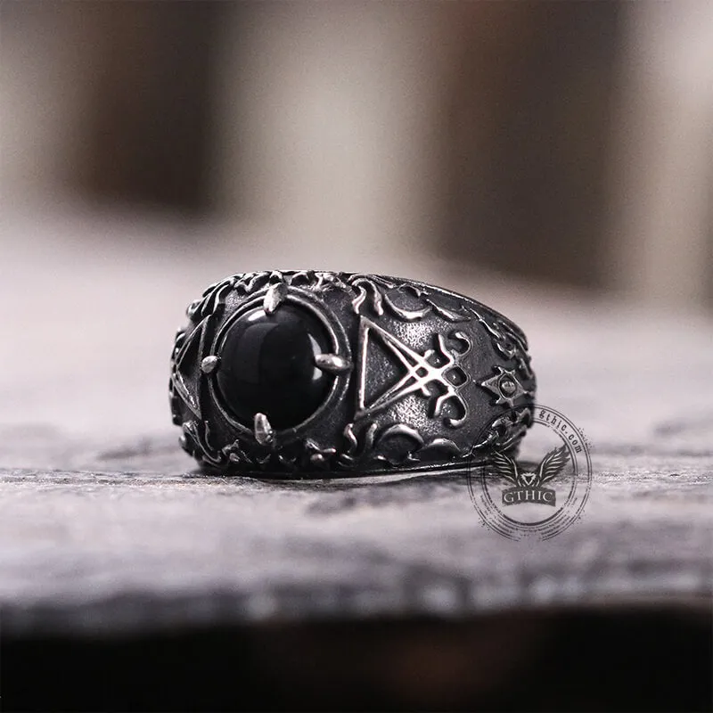 Lucifer Round Stone Stainless Steel Ring sold by GTHIC product image thumbnail 3