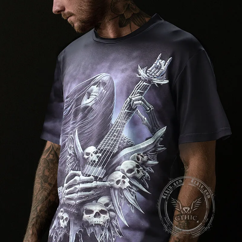 Rock and Roll Polyester Skull T-shirt sold by GTHIC product image thumbnail 4