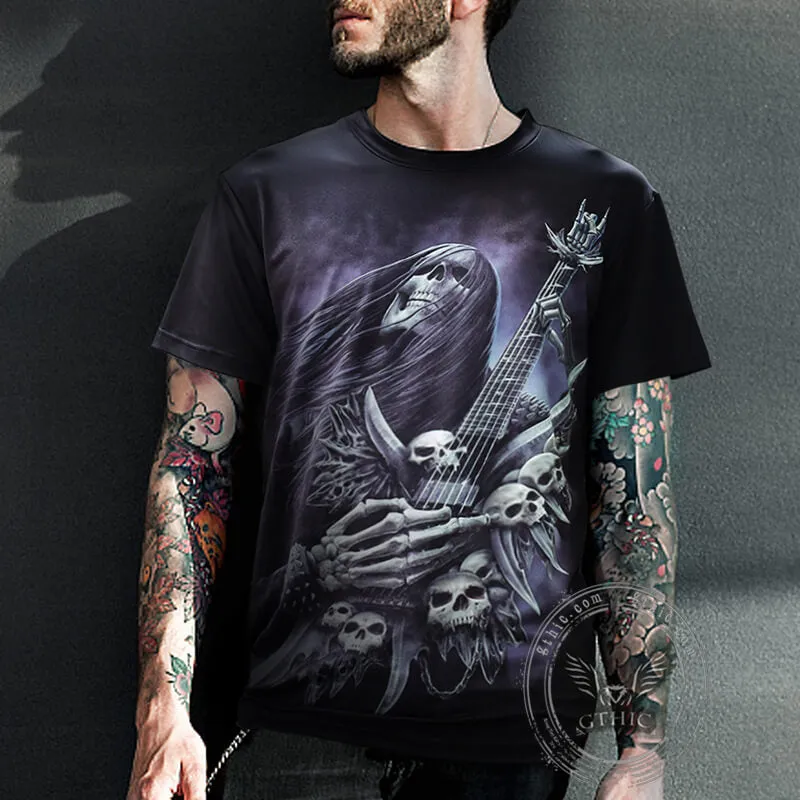 Rock and Roll Polyester Skull T-shirt sold by GTHIC product image thumbnail 2