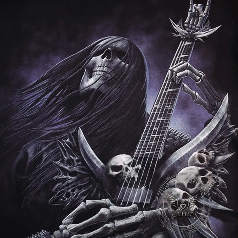 Rock and Roll Polyester Skull T-shirt sold by GTHIC product image thumbnail 3