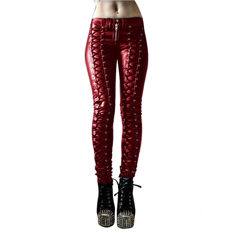 Punk Lace-up Studded Skinny PU Leather Pants sold by GTHIC product image thumbnail 2
